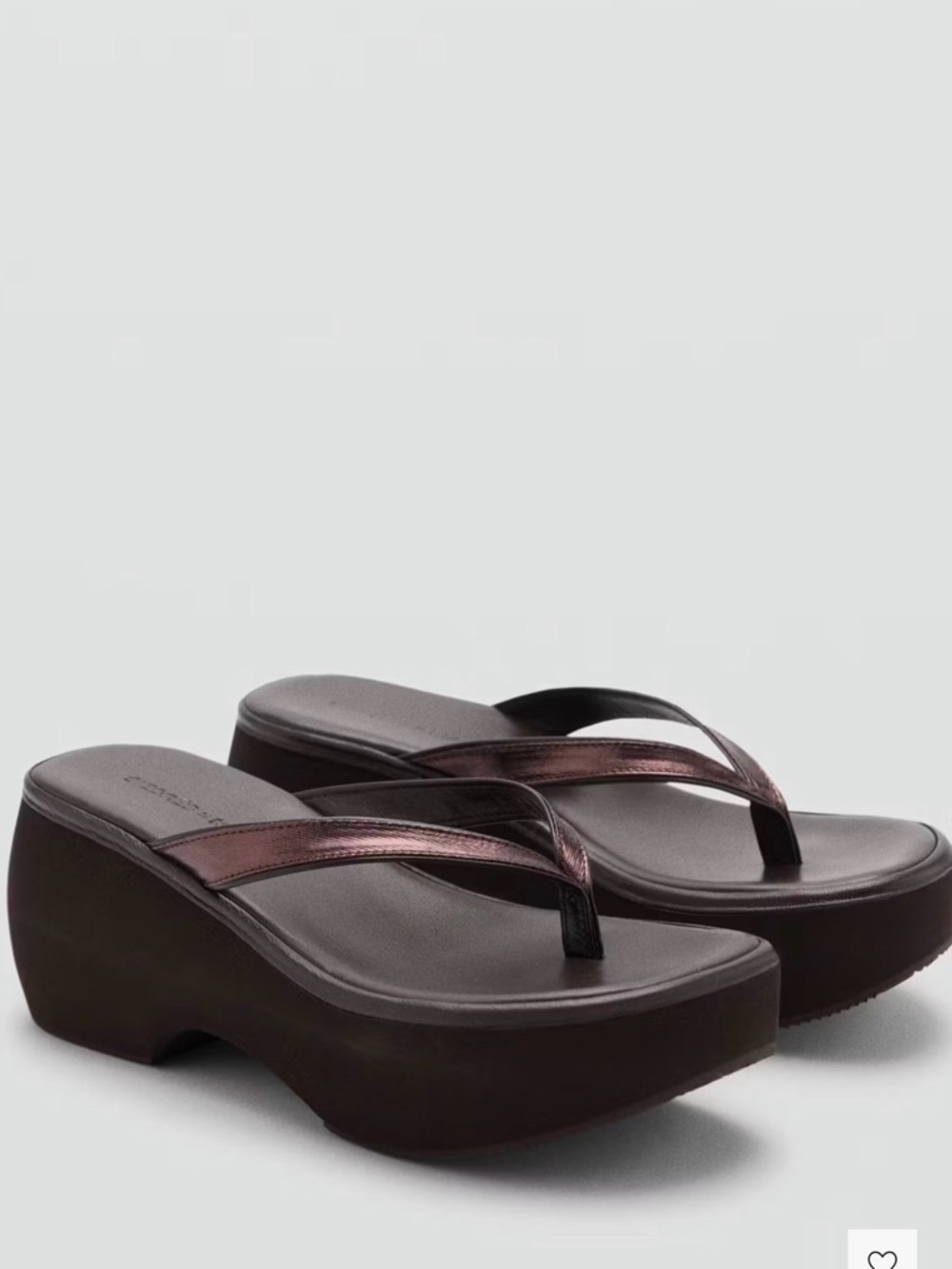 Mango Metallic Chocolate Brown Platform Thong Sandals